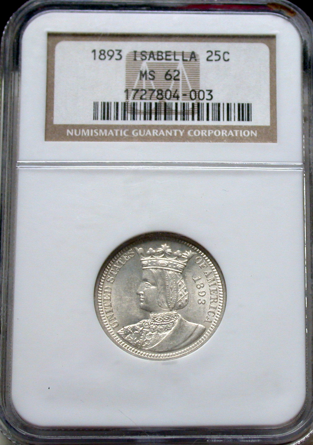 1893 Isabella quarter, NGC Certified MS 62! - Click Image to Close